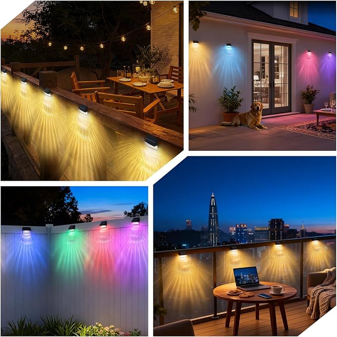LumiZen Fence Lights Solar Powered with Remote 16 Pack, Warm White, Cool White and RGB Color Glow LED Solar Lights Outdoor, Dusk to Dawn Solar Fence Lights for Patio, Backyard, Railing, Deck, and Wall