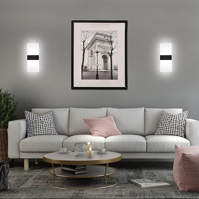 Lightess Modern Wall Sconce Dimmable Sconce Wall Lighting 12W Black Indoor Wall Lamp Acrylic Wall Mounted Lighting Fixture for Bedroom Living Room Hallway, Cool White