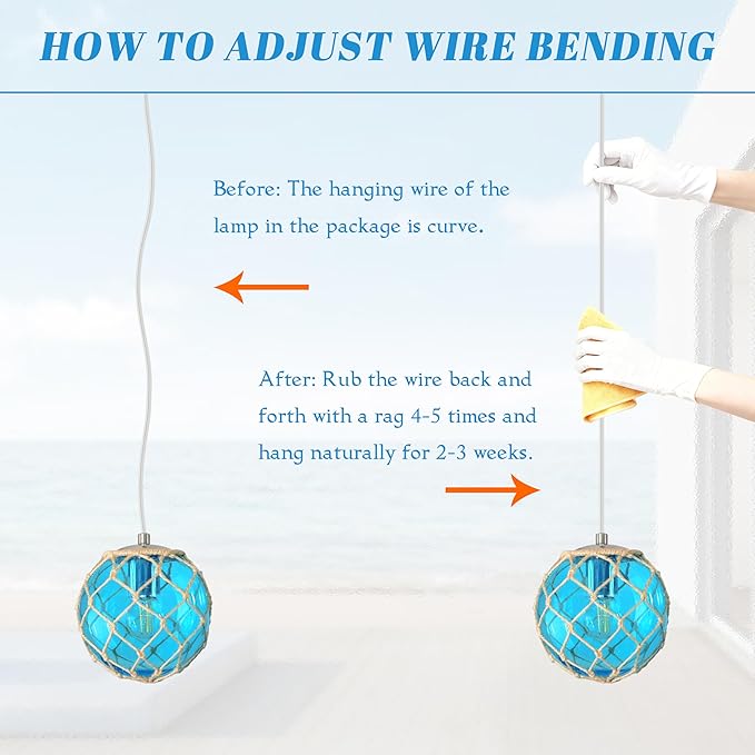 3 Pack 6" Blue Coastal Pendant Light Kitchen Island,Glass Globe Ocean Ceiling Light Fixture Beach House,Dimmable Hemp Rope Light Fixture Hanging For Bathroom Living Room Farmhouse Bedroom(Bulb Incl.