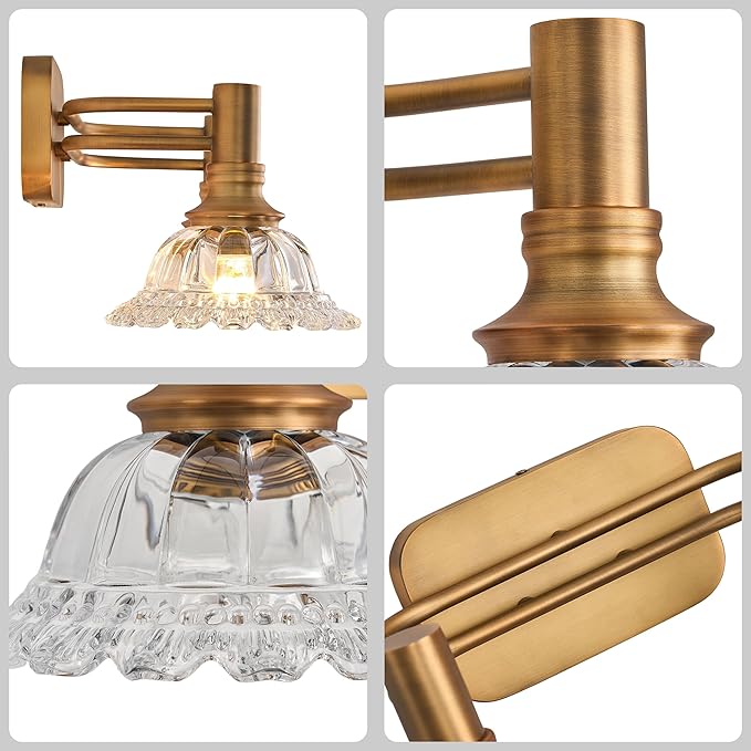 Vintage Brass Bathroom Vanity Light Fixtures 2-Light Bathroom Light Fixtures Wall Sconces Lighting for Bathroom Living Room Bedroom/Entryway