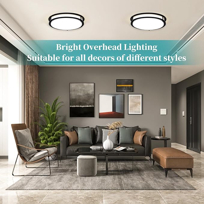 12Inch 3800LM Flush Mount LED Ceiling Light Fixtures, 36W, Black, Dimmable, Color Temperature Changeable, Suitable for Kitchen, Bathroom, Bedroom, Living Room, Dining Room