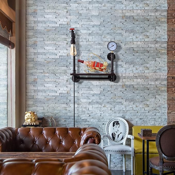 Farmhouse Rustic Wall Decor Light With E26 Base Edison Retro Industrial Style Vintage Wall Lamp With 5.9Ft Wire Adjustable Plug in Cord Wall Lanterns for Farmhouse Living Room Wall Decor (Shelf)