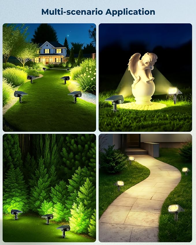 Solar Lights Outdoor Waterproof IP67, 6 Pack 64 LED Outdoor Solar Lights, 3 Lighting Modes Auto On/Off Solar Spot Lights Outdoor for Garden, Yard, Landscape - Warm White