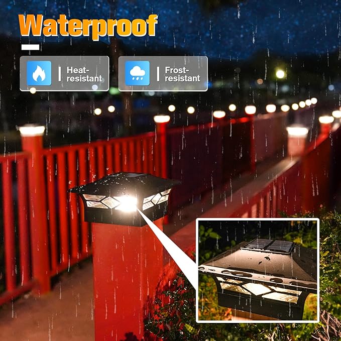 VOLISUN Solar Post Cap Light Outdoor Waterproof: RGB Color Changing - Solar Fence Cap Flashing Lights 4Pack Black for 4x4 5x5 6x6 Wooden Vinyl Post