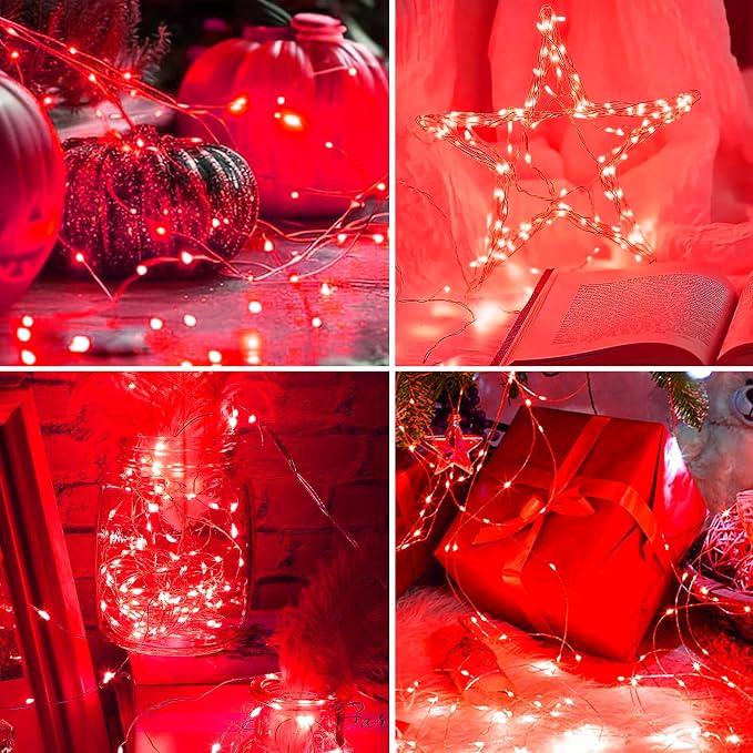 1 Pack USB Plug in Fairy String Lights,16ft 50 LED Copper with Remote and Timer, 8 Modes Waterproof Twinkle String Lights for Bedroom Indoor Party Wedding Christmas Decoration (Red)