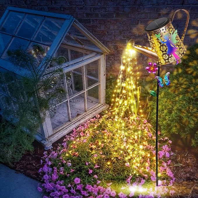 Solar Watering Can with Lights Outdoor Garden Decor, 41in Large Fairy Garden Stake Lights, Waterproof Decoration for Yard Lawn Pathway, Gifts for Mom Grandma Women Birthday Gardening Gift