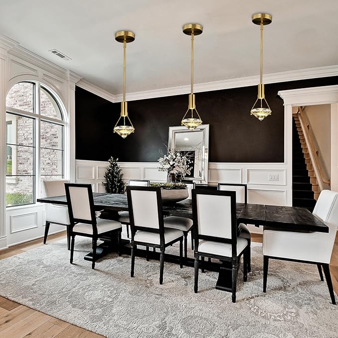Modern Crystal Pendant Light,LED Crystal Hanging Light Fixture for Dining Room,1-Light Diamond Crystal Chandelier,Height Adjustable Pendants Lamp,Gold Ceiling Pendant Light for Kitchen Island Bedroom
