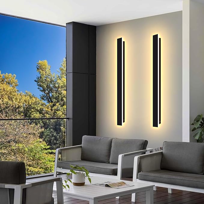 Outdoor Wall Light LED Long Wall Sconce 31.5in Ip65 Waterproof Black Modern Outdoor Lights 3000k 26W Metal Exterior Light Fixture For Porch Light Patio Front Door Yard Garden Villa Living Room