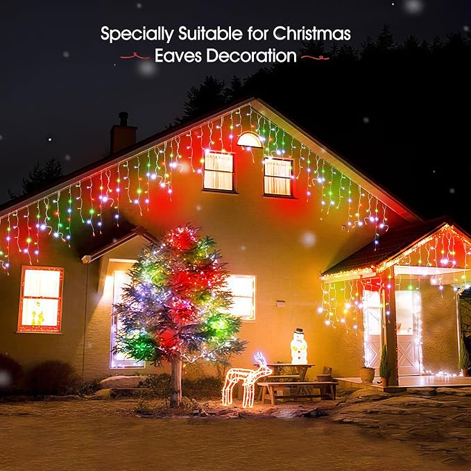 WBao Christmas Lights Outdoor, 432 LED 33FT Icicle Lights with 81 Drops, Remote Control, 3 Timer Settings, 8 Modes, Waterproof, Connectable Fairy Lights for Holiday Party Eaves Decor, Red Green White
