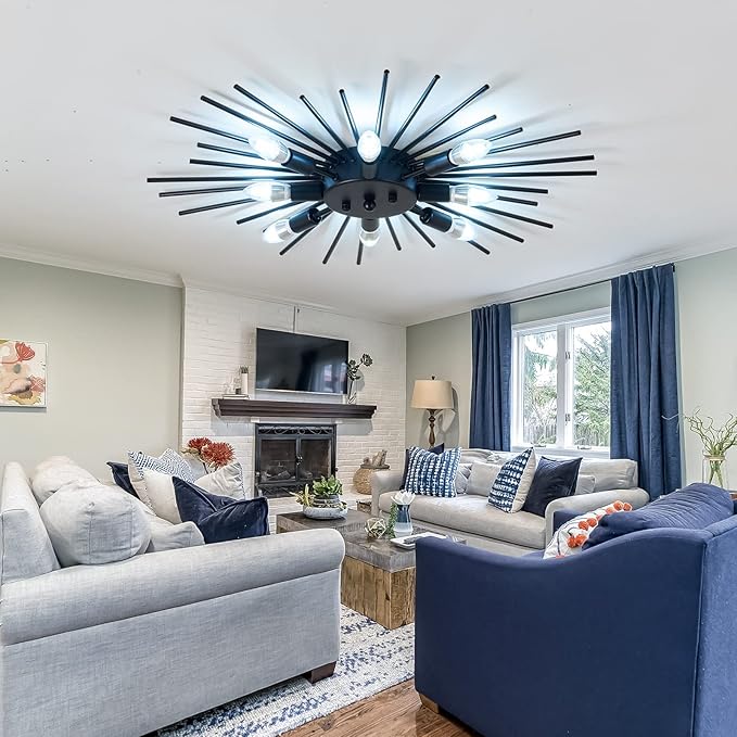 ZGLAOJT Semi Flush Mount 8 Light Ceiling Light Modern Metal Ceiling Lighting Black Light Fixture for Farmhouse Kitchen Dining Room Bedroom Hallway Living Room.
