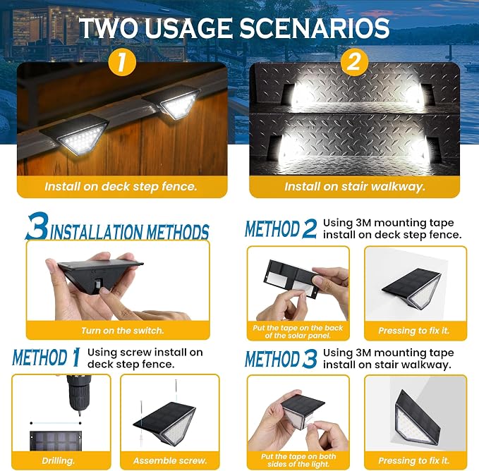 SOLPEX Solar Step Lights for Outside, 24 LEDs Solar Stair Lights Outdoor Waterproof Decor for Porch, Front Door, Stair, Step, Deck, Fence, Balcony, Patio, Wall, Yard, Garden(6 Pack, Cold White)