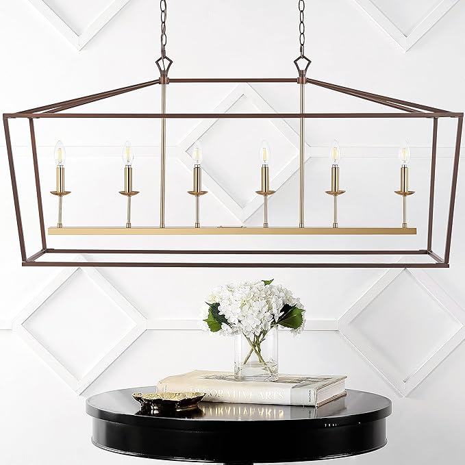 JONATHAN Y 49" Oil Rubbed Bronze/Brass Gold Lantern Pendant Light, 1-Light Pagoda Style Metal Cage Farmhouse Hanging Ceiling Fixture for Kitchen Island, LED Bulb Included (JYL7439D)