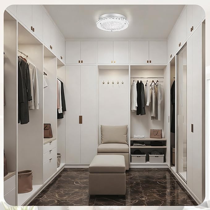Crystal Flush Mount Ceiling Light 3000/4000/5000K Modern Crystal Light Fixtures Ceiling Mount for Bathroom Hallway Porch Laundry Room Cloakroom 11", LED, Dimmable