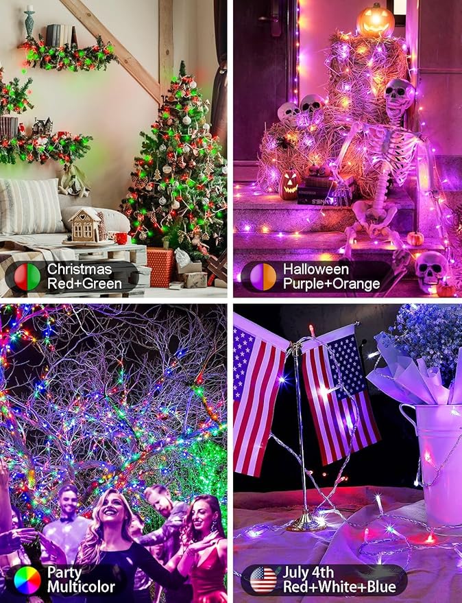 echosari Smart Christmas String Lights, 200 LED 66Ft Color Changing Fairy Light with App, Music Sync RGB Built in Chip for Bedroom Party Tree Decor (Clear Wire)