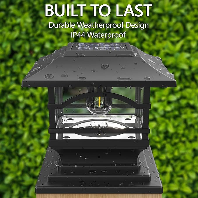 Davinci Lighting Edison Solar Outdoor Post Cap Lights - 4x4 5x5 6x6 - Bright LED Light for Fence Deck Garden or Patio Posts - Slate Black (2 Pack)