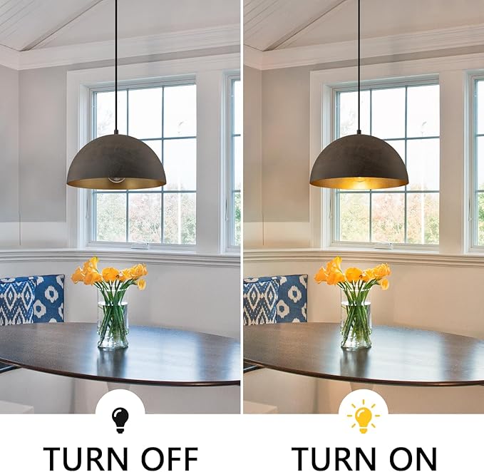Farmhouse Pendant Light,11.8" Black with Brown Grain Industrial Dome Chandelier 2 Pack,Adjustable Vintage Pendant Lights Kitchen Island for Dining Room,Bedroom,Hallway