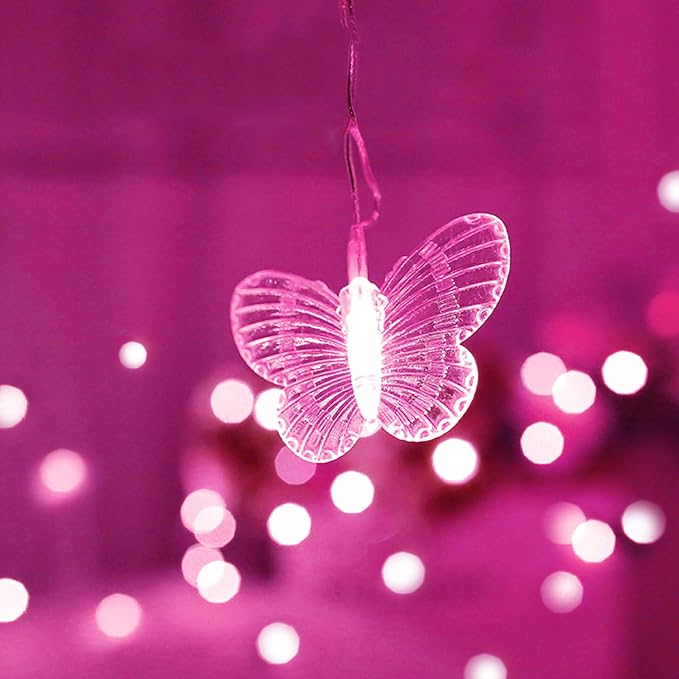 Butterfly Curtain Lights, 13ft 96 LED USB Window Fairy Lights 16 Butterflies 8 Modes Firefly Twinkle Timer String Lights with Remote for Room Bedroom Wall Ceiling Party Wedding Christmas