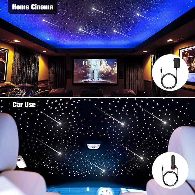 CHINLY Meteor Twinkle 500pcs 13.1ft (0.03in+0.04in+0.06in) Fiber Optic Lights Star Headliner kit+Shooting Stars Light kit, Music Mode Bluetooth APP Control Remote, for Star Headliner/Home Ceiling