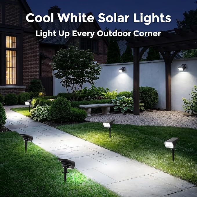 Solar Lights Outdoor Waterproof, 4 Pack 60 LED Solar Spot Lights Outdoor, Dusk to Dawn Light Sensor, 3 Lighting Modes, IP65 for Outside Pathway Yard Garden and Landscape(Cool White)