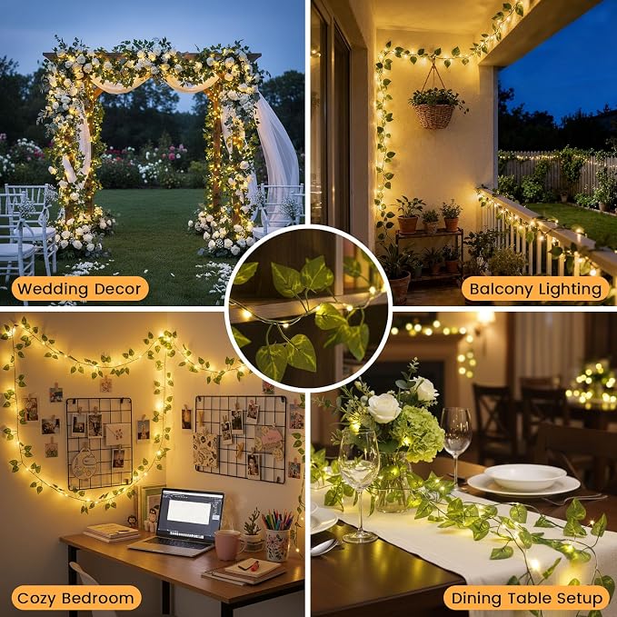 DomeStar 40Ft 120 LED Pothos Vines String Lights with Remote, Fairy Lights with Artificial Greenery Vines for Bedroom, Dorm, Wall, Wedding, Party, Indoor Outdoor Holiday Home Decor