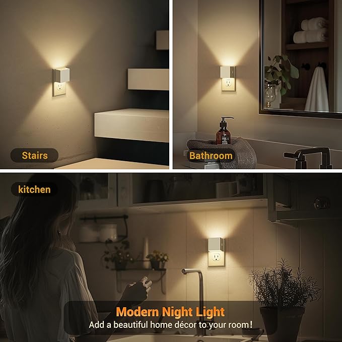 JandCase Night Light,Automatic Night Lights Plug into Wall,Dusk to Dawn,2 Pack Soft White 3000K Brightness Adjustable Nightlight for Kids Bedroom Bathroom Hallway Kitchen