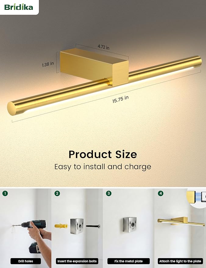 Metal Picture Light for Wall, Battery Operated Art Lighting for Paintings, Wireless Wall Lights for Picture with Remote&Timer, 3 Color Temperatures Dimmable Gallery Light for Artwork Portrait Gold 2