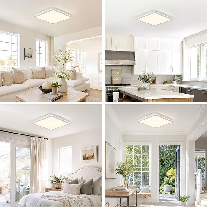 18 Inch LED Flush Mount Ceiling Light, White Ceiling Light Fixture with Side Light, 50W,4500LM, 2700K/4000K/6000K CCT Selectable, Square Lamp for Bathroom, Closet, Kitchen, Hallway, Bathroom