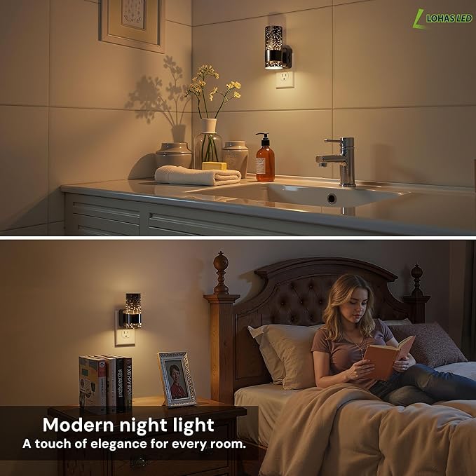 L LOHAS LED Night Lights Plug into Wall, 2 Pack Acrylic Bubble Night Light,Dimmable Nightlight with 0-100 LM, 3000K Plug in Night Light with Dusk to Dawn Sensor, for Bathroom Hallway Bedroom