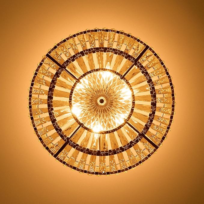 VONLUCE Cystal Ceiling Light Fixture, 6-Light Semi Flush Ceiling Light with Crystal Prisms, 21 in. Chandelier for Dining Room Bedroom Entryway, Kitchen, Black Metal Canopy, ETL Certificated