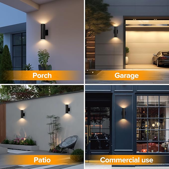 LUTEC Outdoor Wall Light Fixtures, Integrated LED Cylinder Up-Down Sconce, 16W 3000K Waterproof Aluminum Exterior Lighting, Modern Matte Black Wall Sconce Outdoor Lighting for Porch, Entryway, 4 Pack