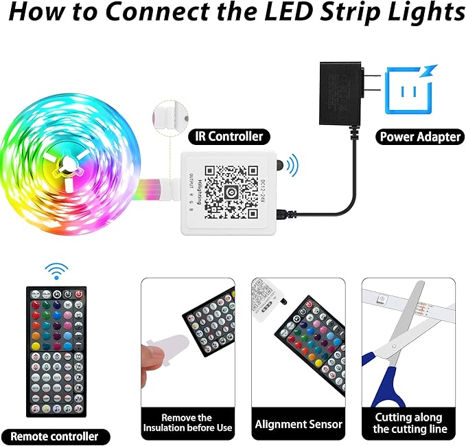 NBBUFF Led Lights for Bedroom 150ft (2 Rolls of 75FT), Color Changing RGB Led Strip Lights with 60 Keys Remote and App Control, Music Sync Led Lights for Room Kitchen Party Home Decor