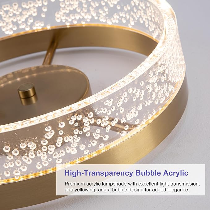 Jaycomey Modern LED Ceiling Light Fixture, 11.65" Flush Mount Kitchen Lighting Gold with Clear Seeded Acrylic Lampshade,Dimmable Round Ceiling Lamp Lights for Bedroom Dining Room