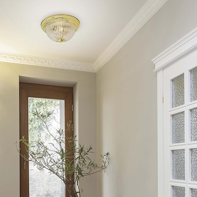 NUVO SF76/091 Two Light Flush Mount, Polished Brass/Clear Ribbed Glass