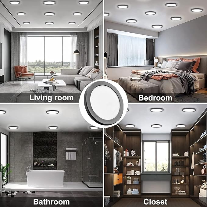 7 inch Flush Mount LED Ceiling Light Dimmable Ultra Slim 0.63'' Thick Round Flat Ceiling Lamps 5000K Daylight LED Ceiling Lights for Kitchen,Bathroom,Basement ETL Listed 1 Pack(Black)