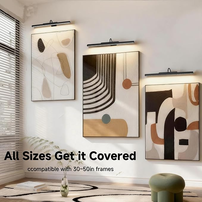 24Inch Picture Lights Battery Powered 6000mAh -3 Pack Black Wireless Remote Control Sconces for Gallery, Living Room, Museum & Large Wall Art