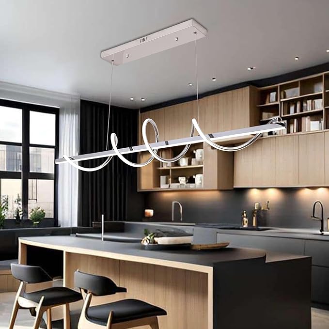 Modern LED Pendant Light for Kitchen Island Lighting,Dimmable Modern Chandelier Color Changing Dining Room Chandelier Light Fixture Creative Twisted into Beautiful Shape in Electroplated Chrome