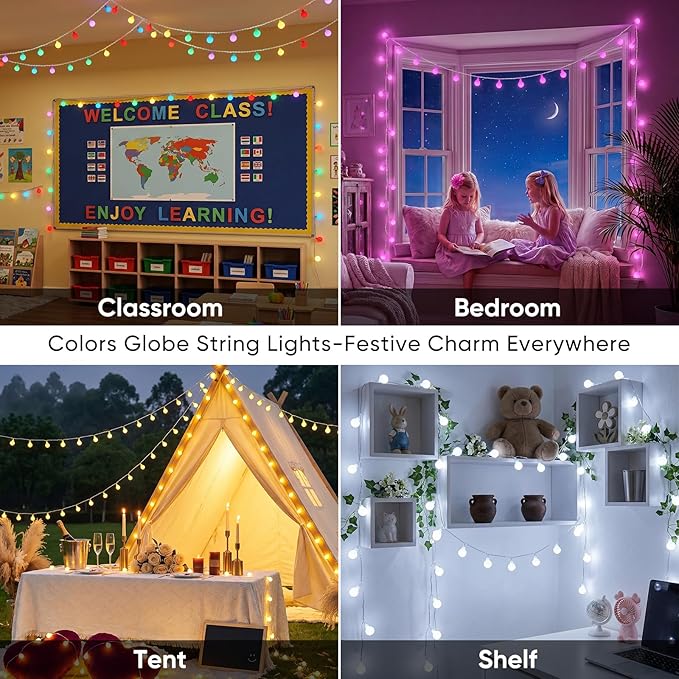 OMIKA 50FT 100 LED Smart Color Changing Globe String Lights, Smart Fairy Lights APP & Remote Control, Music Sync Twinkle Light, 100+ Dynamic Mode for Bedroom Classroom Party Christmas Decoration