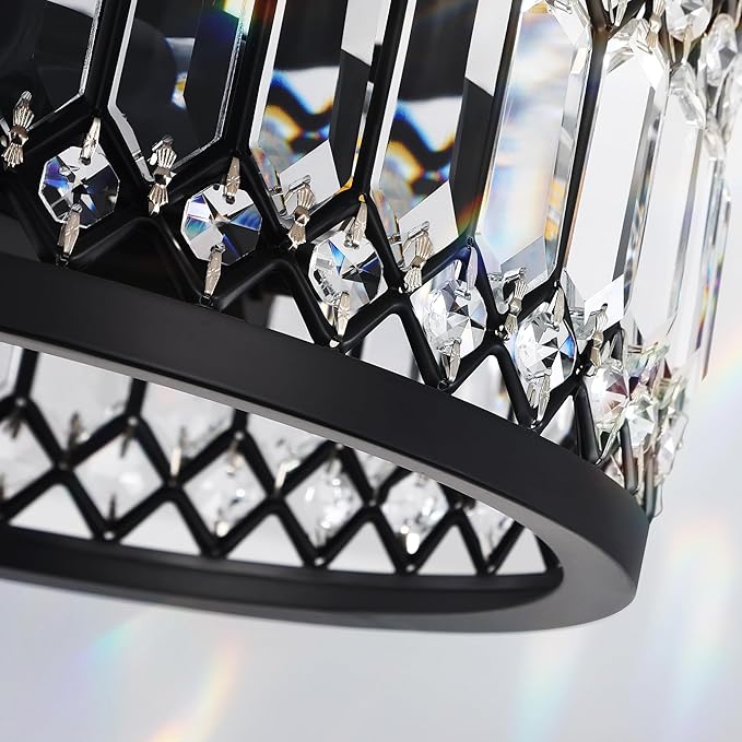 CNRATYE 12.6" Crystal Semi Flush Mount Ceiling Light Fixture, 3-Light Antique Black Hallway Light Fixtures, Round Chandelier for Bathroom Entryway Closet Bedroom Kitchen Dining Room