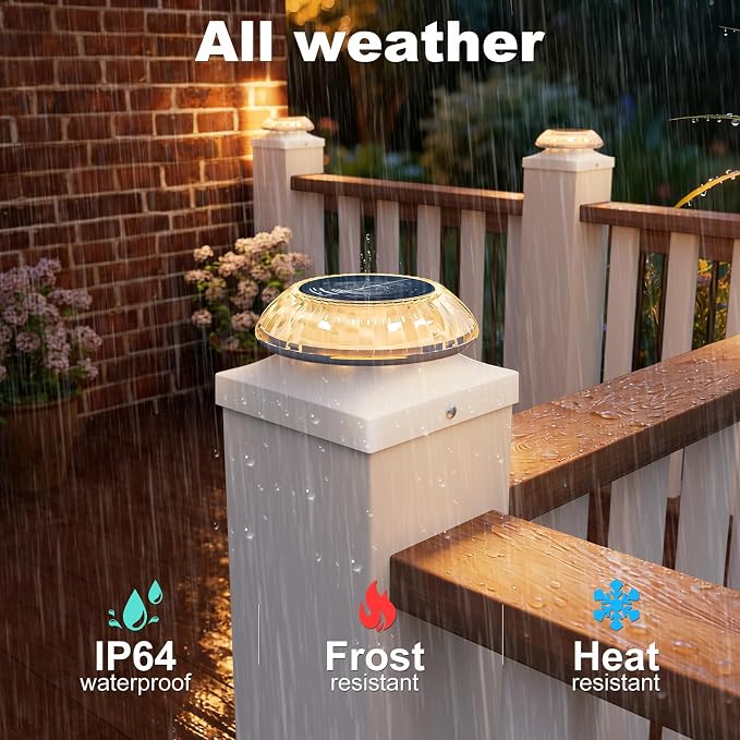 VOLISUN Solar Post Cap Lights 8pack, White Solar Fence - Post Lamps Outdoor Waterproof, with Warm/Natural/Cool Light,for 4x4 Wooden/Vinyl