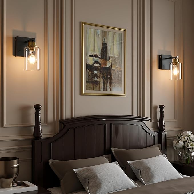 Battery Operated Wall Sconce Set of 2, Black & Gold Rechargeable Wall Lights with Timer Function, Easy Install Dimmable Wireless Wall Lamps for Living Room, Bedroom, Hallway, Entryway Decor 3000K