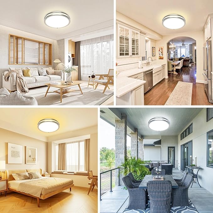 libtit 13-Inch Flush Mount Ceiling Lights, Dimmable 3000K-6500K Adjustable LED Ceiling Light, 24W Round Slim Light Fixture, Brushed Nickel for Kitchen, Bedroom, Bathroom, Hallway -2 Pack
