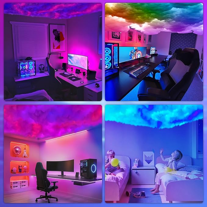 3D Thundercloud Ceiling Light, DIY Lightning Effects, RGB Color Changing, Music Sync, Smart APP Control, for Bedroom, Gaming Room, Home Theater, Kids Room, 32FT