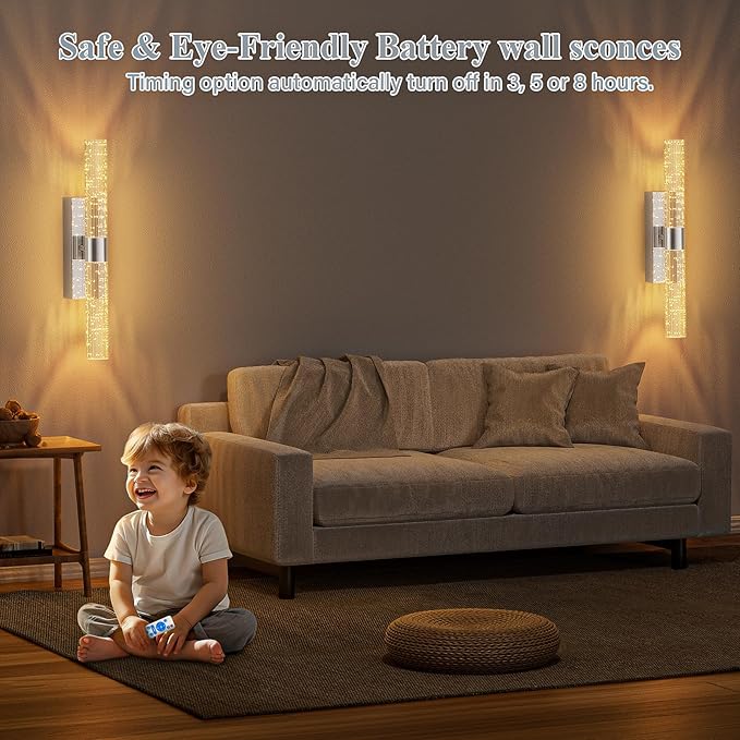 camuucci Battery Operated Wall Sconces Set of 2 Rechargeable Battery Powered Wall Light with 12000mAh Not Hardwired Dimmable Wall Lamp Fixtures for Bedroom Living Room Silver 20.9 Inches