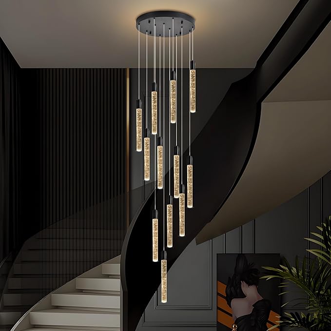 12-Light 137.79'' High Ceiling Chandeliers Modern Crystal Chandeliers for Entryway Long Spiral LED Dimmable Chandelier Flush Mount Ceiling Staircase Foyer Living Room Ceilings Light Fixture