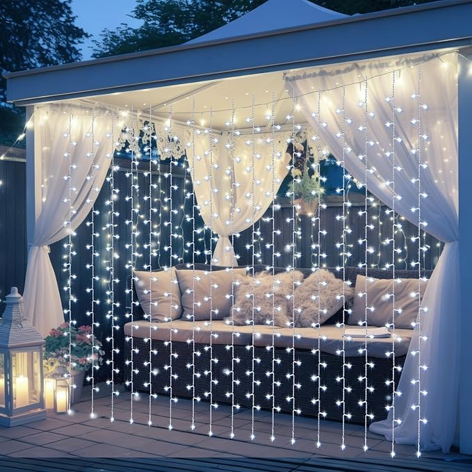 Aurelema 600 LED 20 x 9.8 Ft Christmas Curtain Lights 8 Modes Outdoor Fairy Lights with Remote Plug in Hanging String Fairy Light Waterproof for Bedroom Wall Window Backdrop Wedding Christmas Decor \