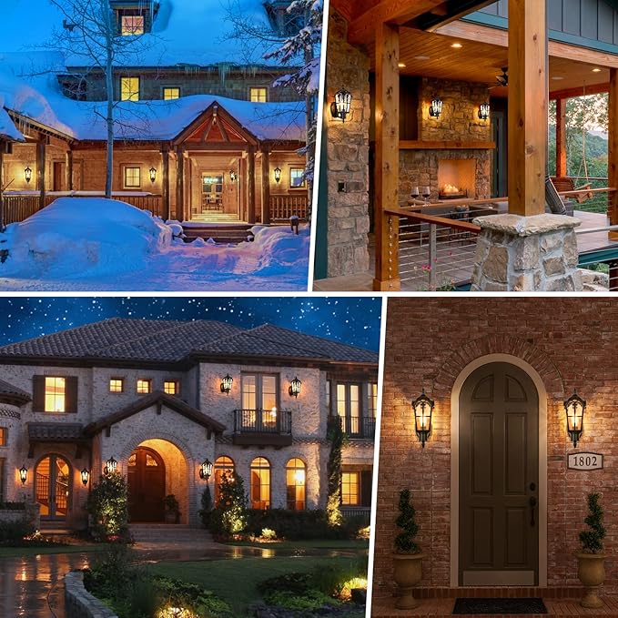 16” Large Size Outdoor Wall Light Fixtures Wall Mounted, Exterior Waterproof Porch Lights Lanterns, Outside Sconces with Water Ripple Glass for House Front Door Garage, Retro Vintage Style, 1 Pack