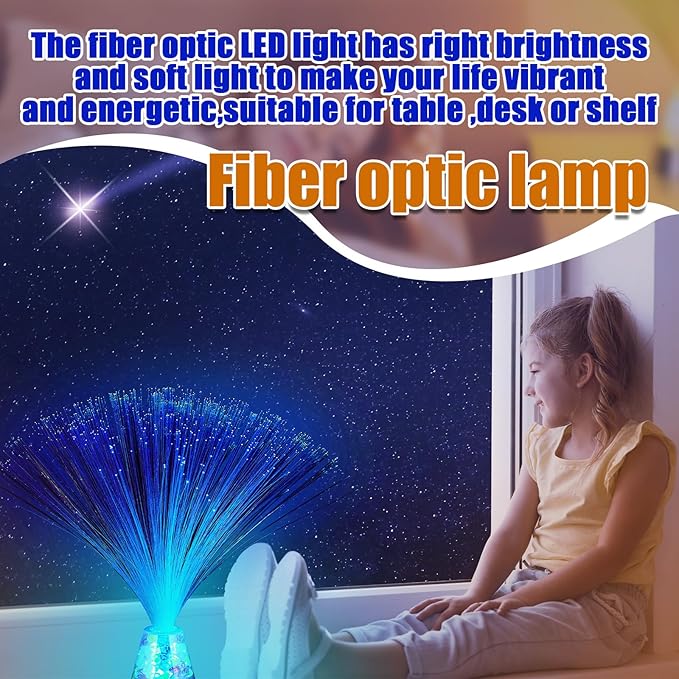 Retisee 4 Pieces Fiber Optic Lamp with Crystal Base 14inch Multicolored Sensory Lights Centerpiece Changing USB Battery Powered Fiber Optic Lights for Room Wedding Disco Party Decoration (Colorful)