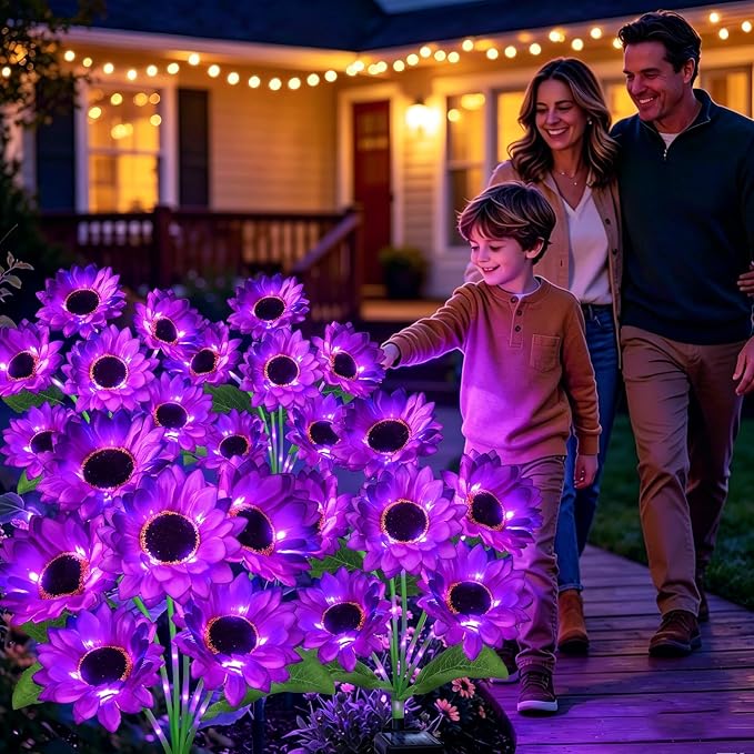 Solar Lights Outdoor, Gift for Women Mom Grandma Friends, 6 Pack 36 Solar Purple Sunflower Lights, Solar Flower Lights Waterproof, Outside Sunflower Decor Lights For Landscape Yard Patio Lawn Pathway