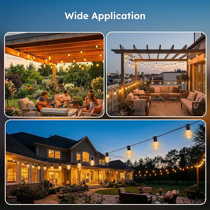 GvvooHome 50FT Outdoor String Light with S11 Plastic Bulbs, Low-Voltage LED Patio Lights with App & Remote, Music Sync, 4 Lighting Modes, Dimmable & Waterproof for Backyard, Porch, Garden, Deck, Party