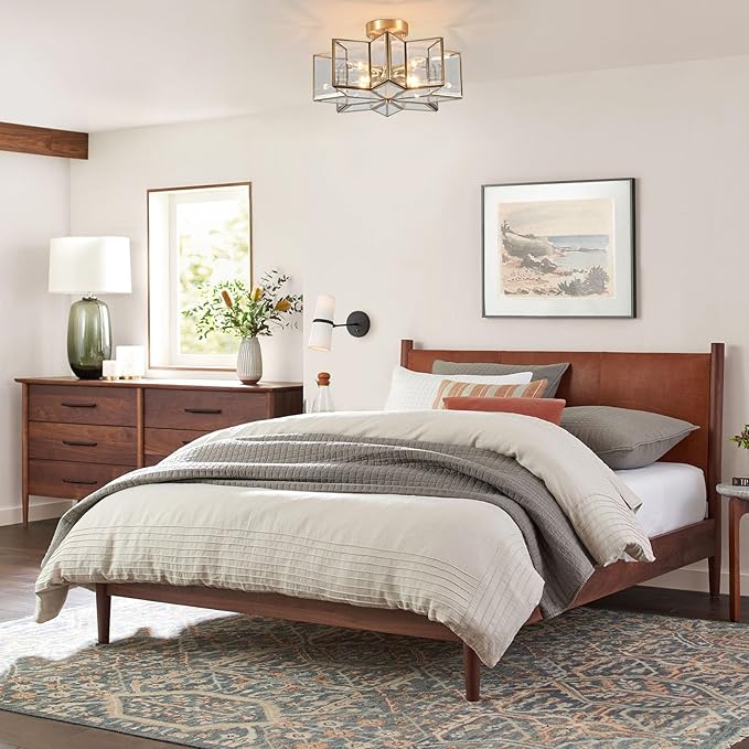 Milaii Star Semi Flush Mount Ceiling Light Fixture 16.3in Copper Brass Close to Ceiling Light Clear Glass 4-Light Hallway Lights for Kitchen Bedroom Foyer